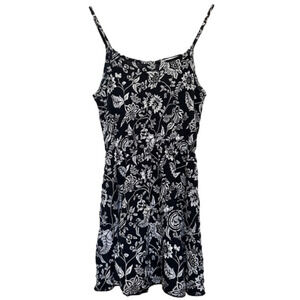 Black White Paisley Floral Strappy Open Back Fit and Flare Mini Midi Dress